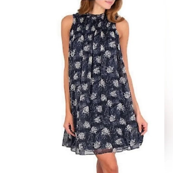 JOIE; Navy/Gray, Lined Chiffon Sleeveless Knee Length Dress; Size XL - Picture 1 of 8